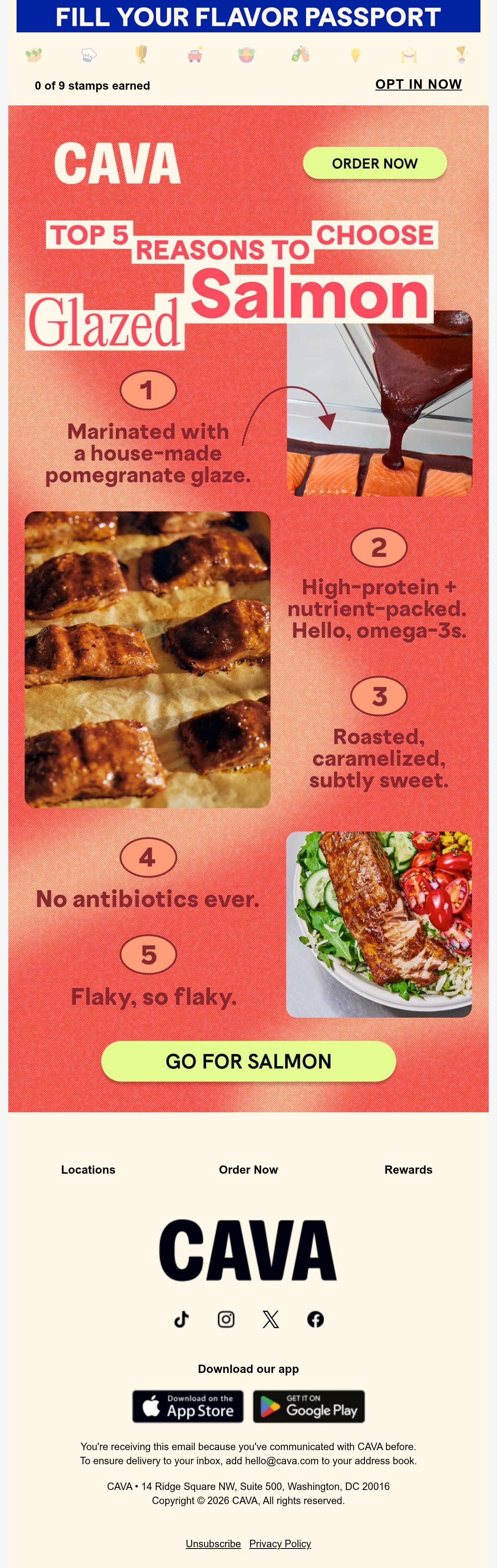 CAVA Rewards restaurant email