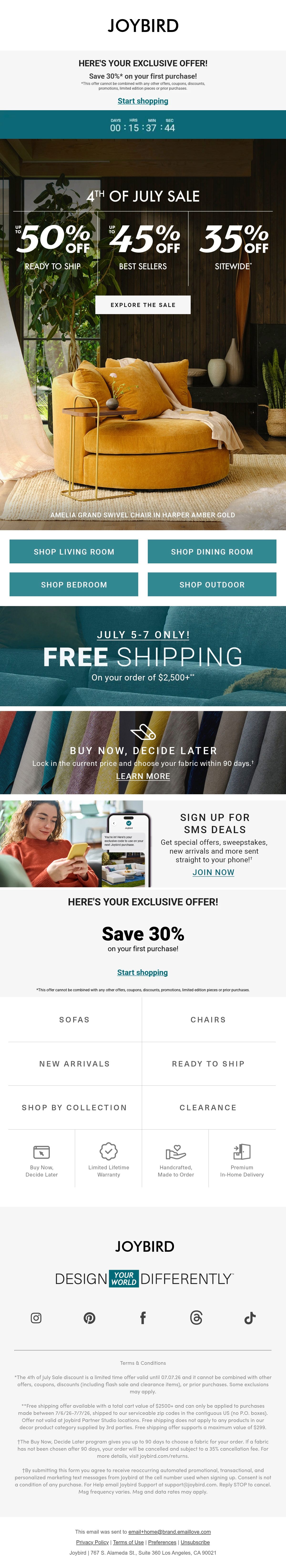 Joybird 4th of july email