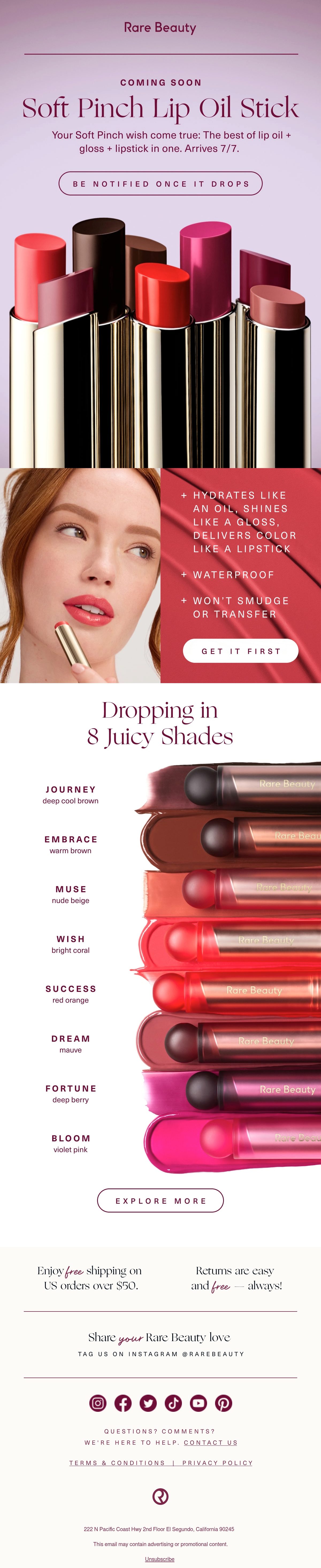 Rare Beauty product launch email