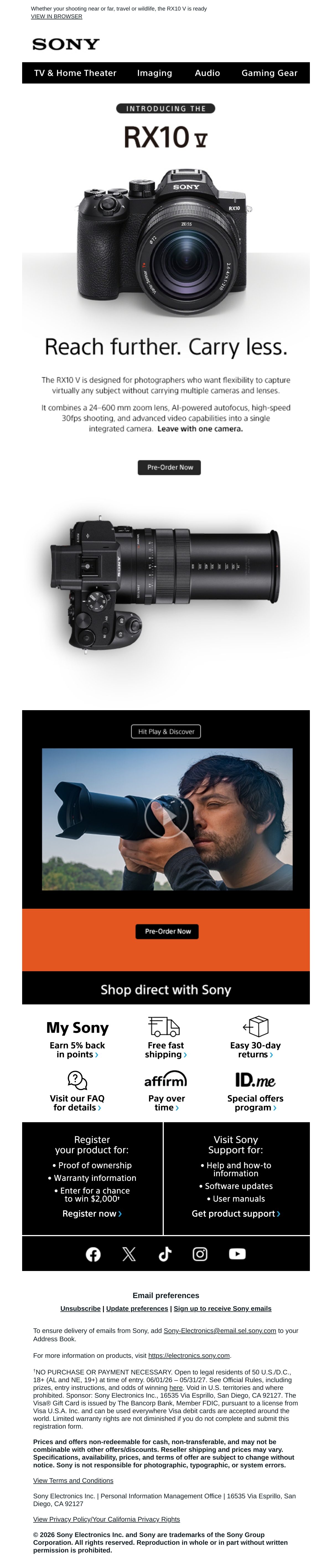 Sony Online Store product launch email