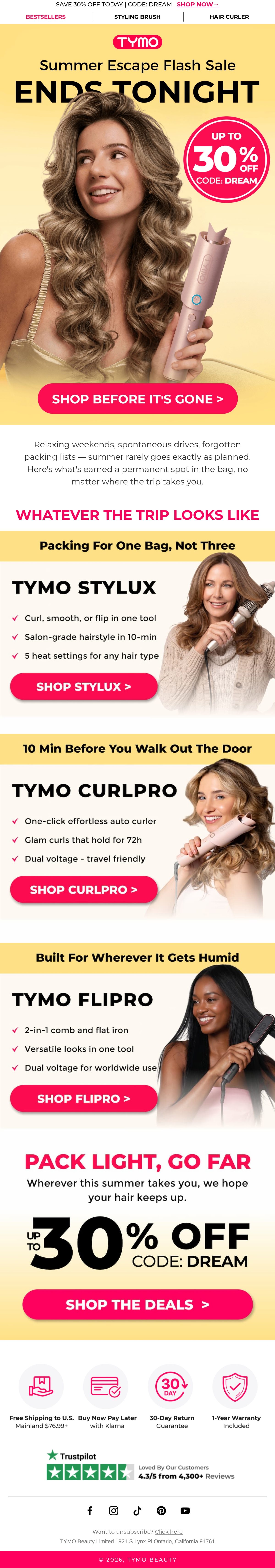 TYMO BEAUTY flash sale email