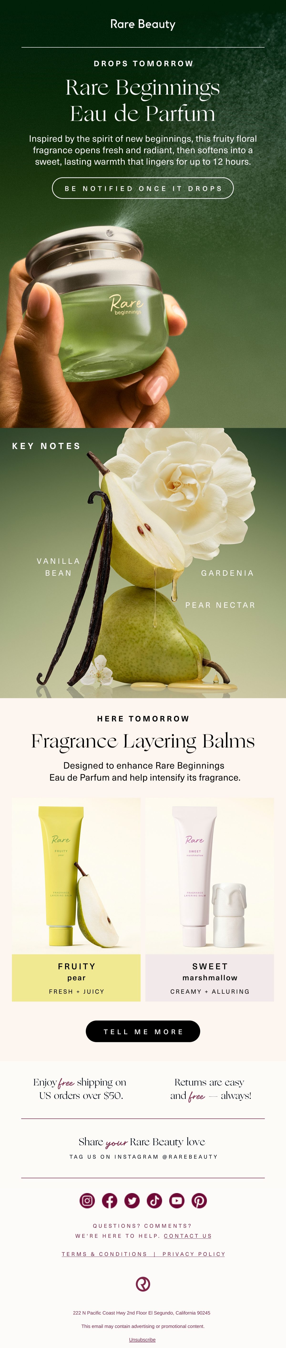 Rare Beauty product launch email