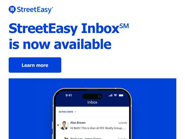 StreetEasy Inbox announcement email