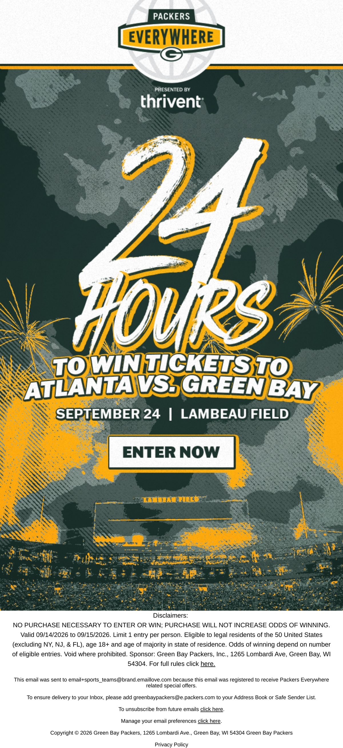 Green Bay Packers football email