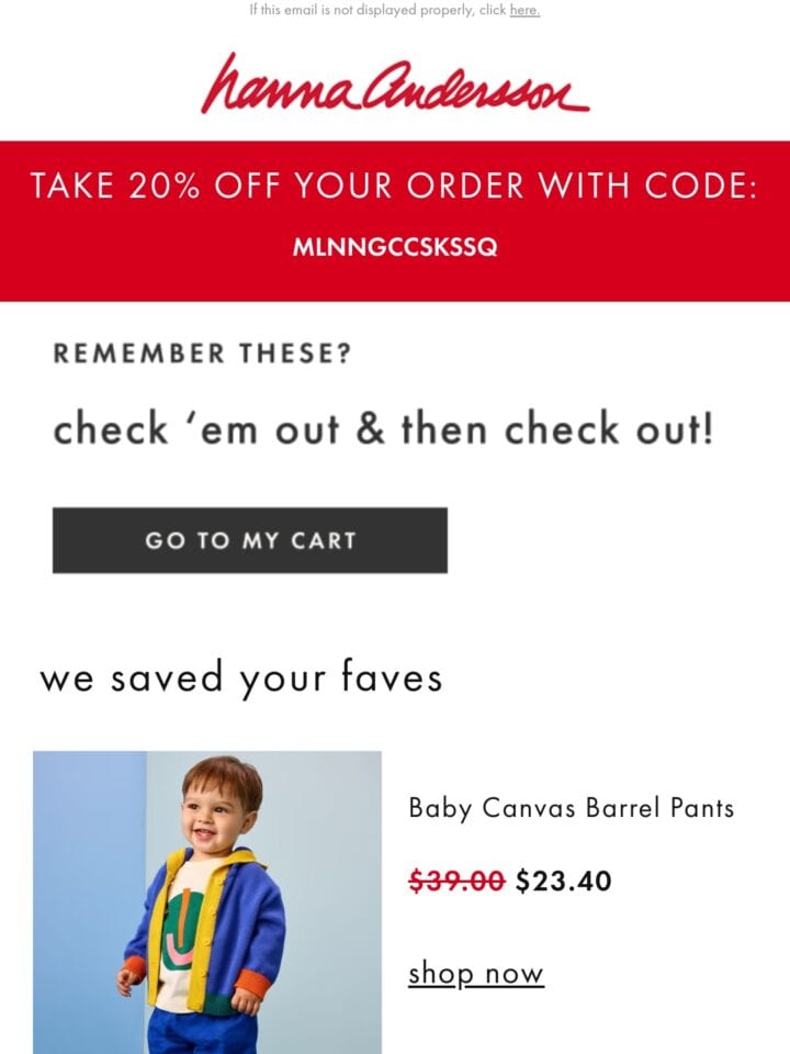 Hanna Andersson email: Your Cart’s Waiting (But Not For Long!)