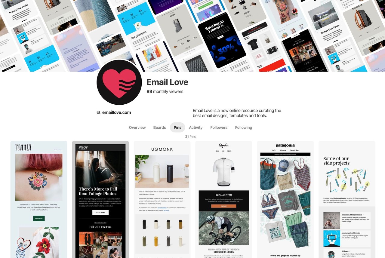 Email Love - pinterest Screenshot