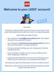 Email Inspiration from LEGO Account