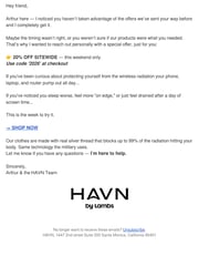Email Inspiration from HAVN (formerly Lambs)