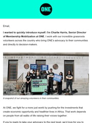 Email Inspiration from Charlie Harris, ONE