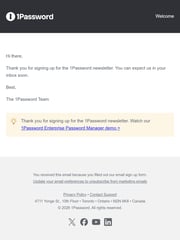 Email Inspiration from 1Password