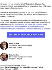 Email Inspiration from Barry and Peter, Innocence Project