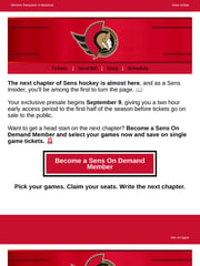 Email Inspiration from Ottawa Senators