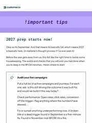 Email Inspiration from important tips by Customer.io