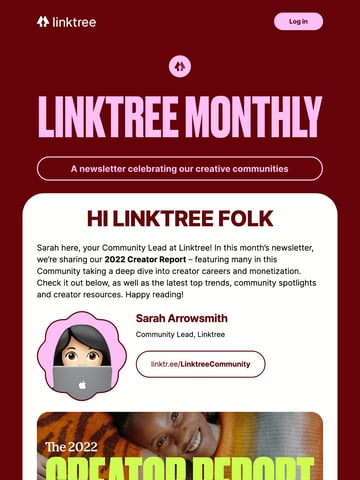 Click-Up and comment strategy: The Linktree Community Monthly Thumbnail Preview