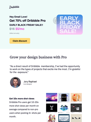 Dribbble Black Friday Email Thumbnail Preview
