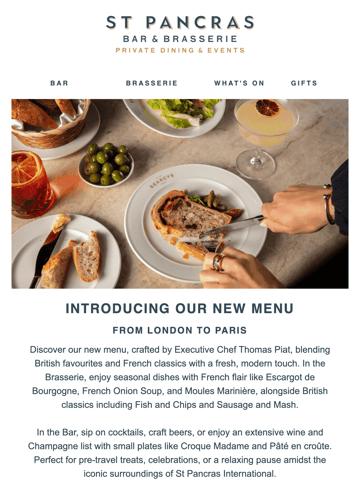 St Pancras Bar & Brasserie Email Design Thumbnail Preview