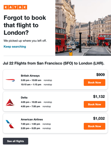 KAYAK Browse Abandonment Email Design Thumbnail Preview