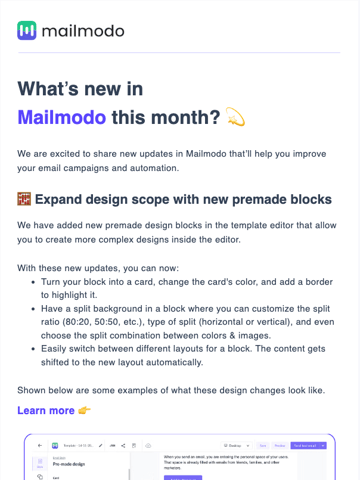 Mailmodo’s monthly product update email Thumbnail Preview