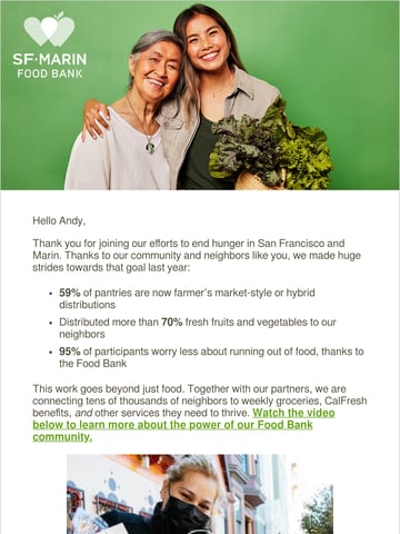 Email Inspiration from Tanis Crosby, San Francisco-Marin Food Bank Thumbnail Preview
