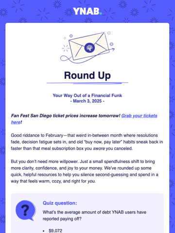 You Need a Budget (YNAB)’s Newsletter Thumbnail Preview