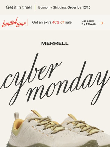 Email Inspiration from MERRELL CYBER MONDAY Thumbnail Preview