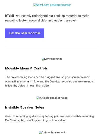 Loom Product Update Email Design Thumbnail Preview