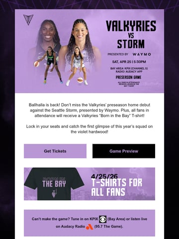 Email Inspiration from Golden State Valkyries Thumbnail Preview