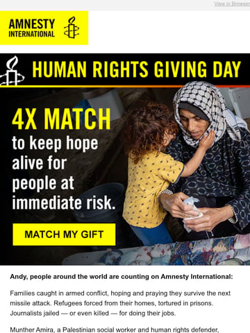Email Inspiration from Billie for Amnesty Thumbnail Preview