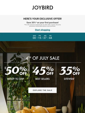 Email Inspiration from Joybird 4th of July Sale Thumbnail Preview