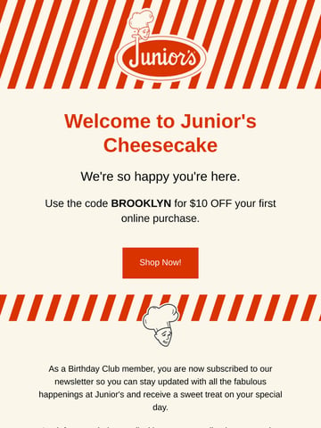 Email Inspiration from Junior’s Cheesecake Thumbnail Preview