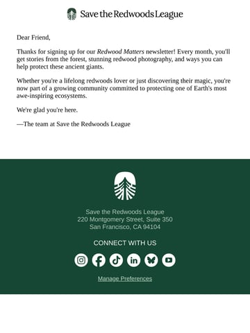 Email Inspiration from Save the Redwoods League Thumbnail Preview