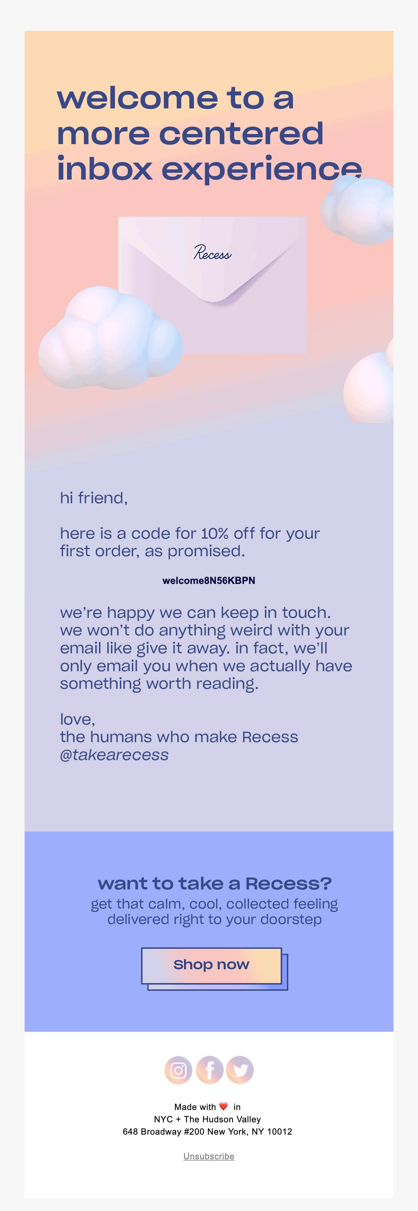 Welcome to the Recess Mailing List Email Screenshot