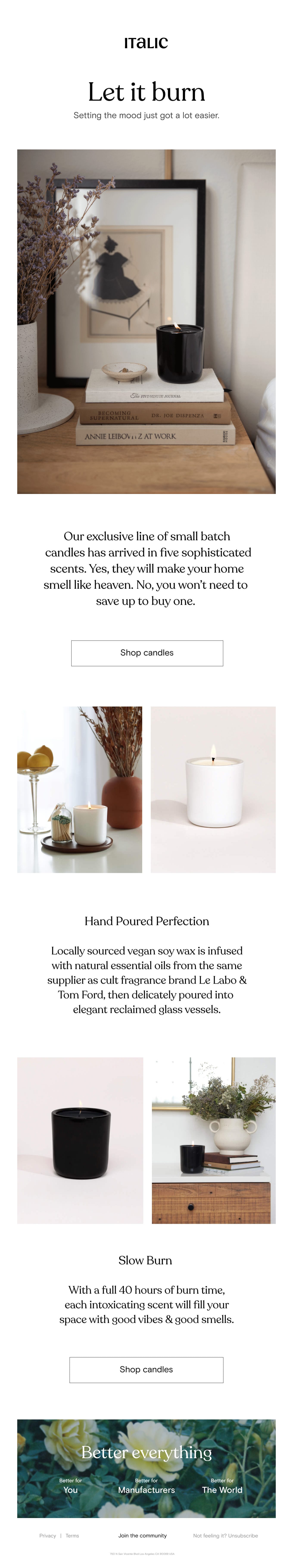 PSA: Italic Candles are officially here Email Screenshot