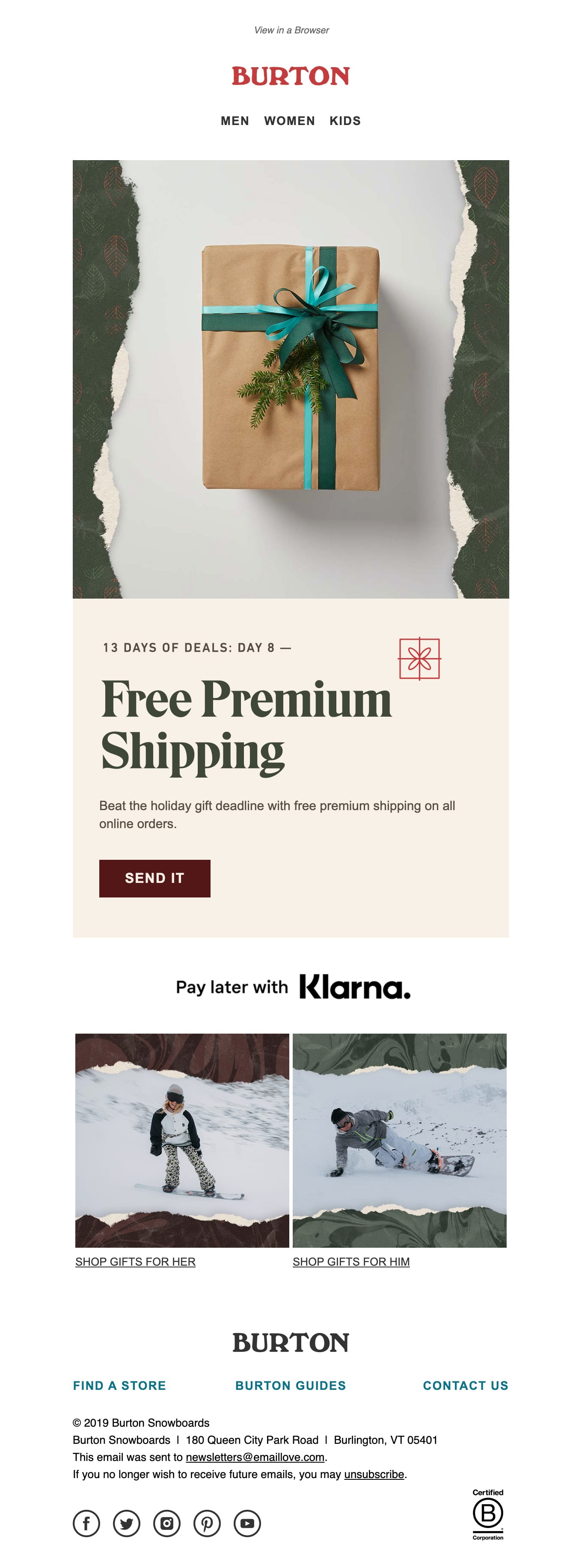 13 Days of Deals: Free Premium Shipping Email Screenshot