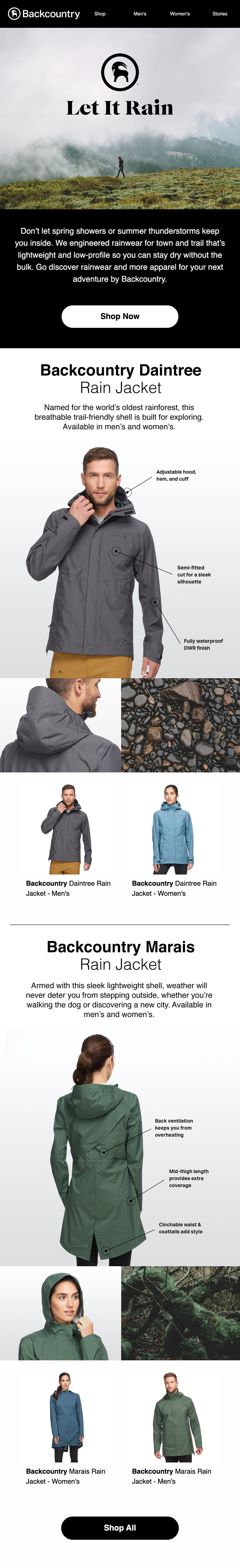 Rainwear for Town & Trail Email Screenshot