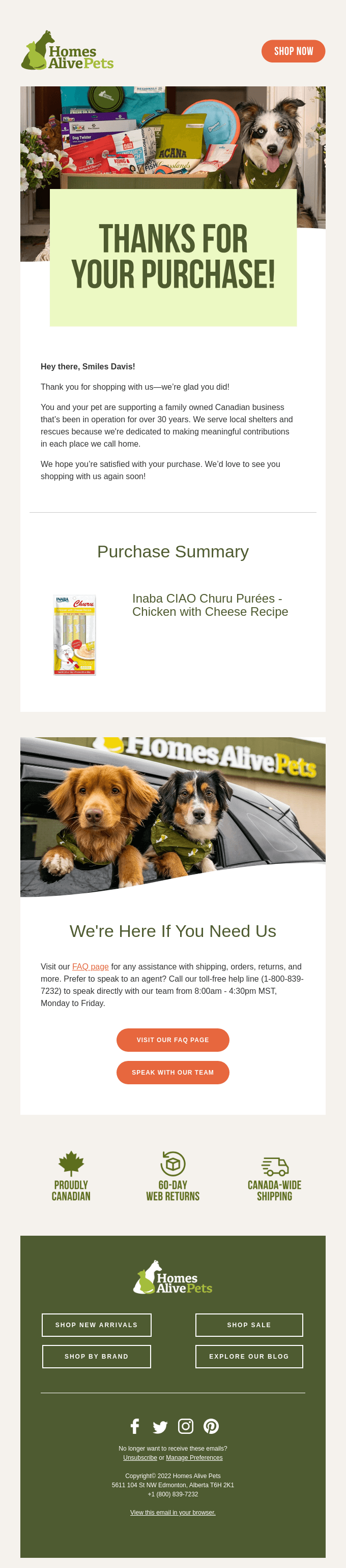 Home Alive Pets transactional email